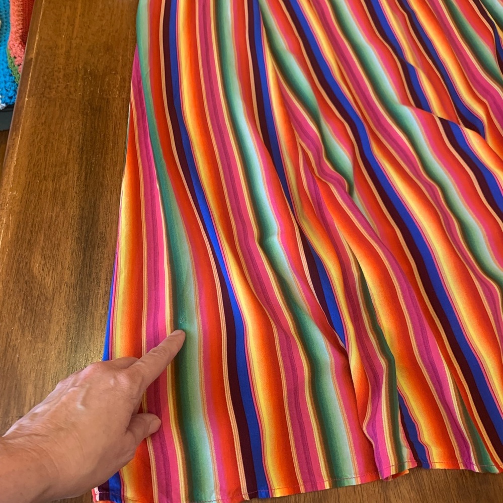 Philosophy Dress 14 Vibrant Rainbow Striped Maxi Button up 3/4 Sleeves Highwaist - Picture 13 of 14
